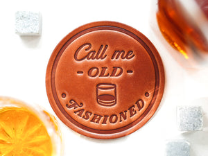Old fashioned cocktail gift coaster leather accessories for man cave stocking stuffer idea for men